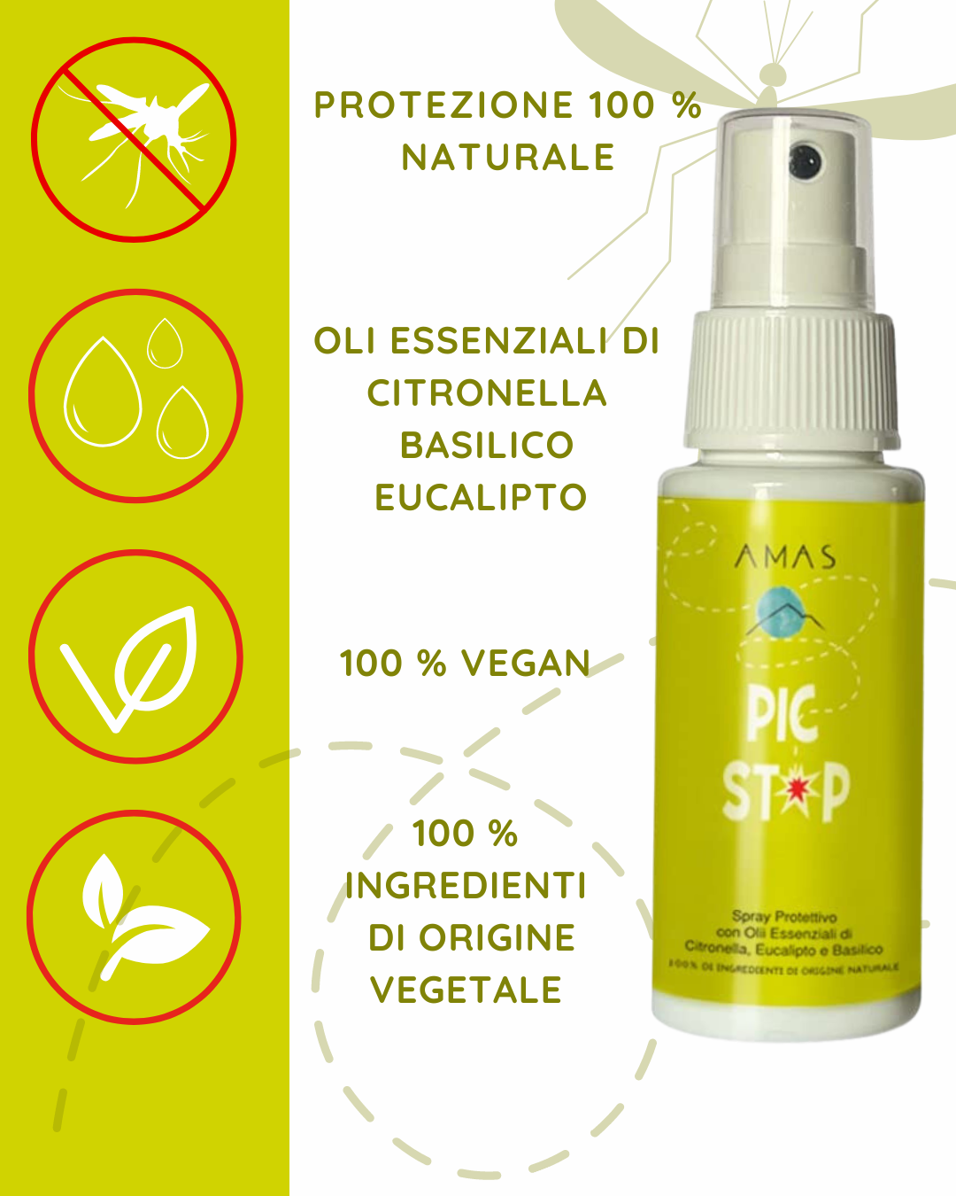 AMAS KIT PROTEZIONE ZANZARE - 2pz - PIC STOP Spray Repellente Naturale + POST PIC Spray Dopo Puntura Naturale - Ideale per Bambini